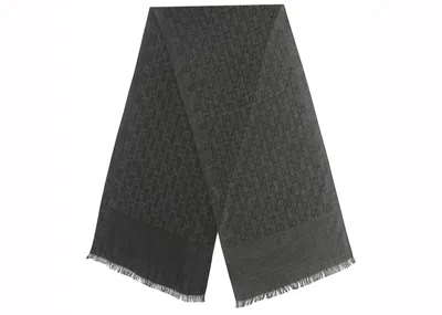 Pre-owned Gucci Gg Jacquard Pattern Knit Scarf In Anthracite In Gray