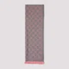 Gucci Women Pink Knit Scarf With Jacquard Gg Motif In Wool Woman In Gray
