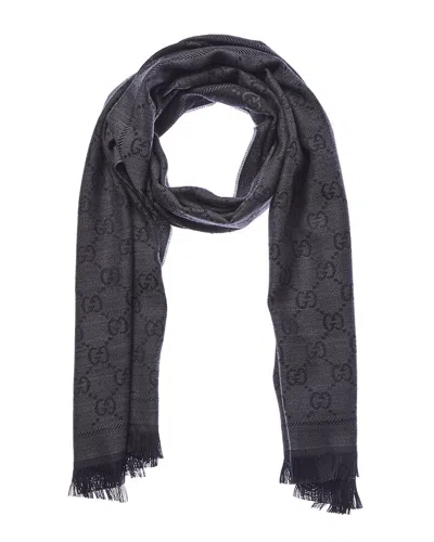 Gucci Gg Jacquard Pattern Wool Scarf In Grey