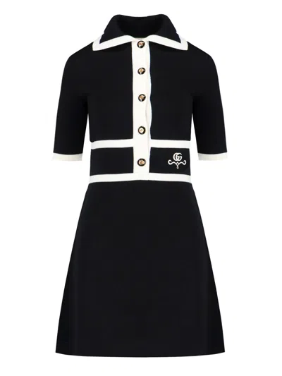 Gucci "gg Jacquard" Polo Dress In Black  