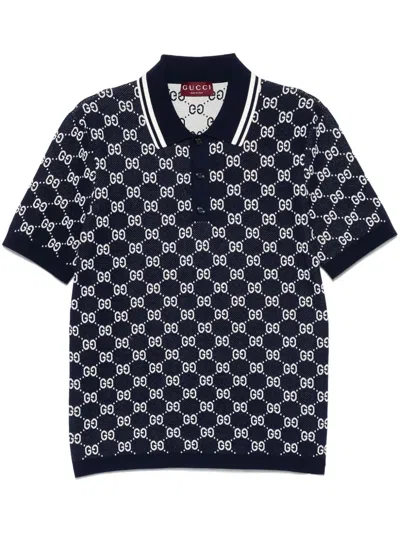 Gucci Gg Jacquard Polo Shirt In Blue