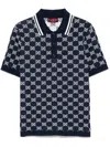 Gucci Men Blue Gg Jacquard Cotton Knit Polo Shirt In Blue