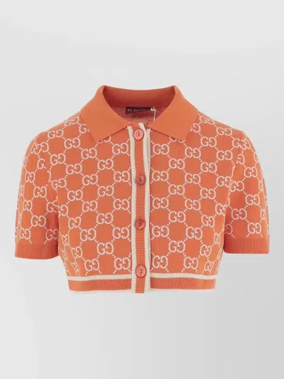 Gucci Gg Jacquard Polo Shirt Short Sleeves In Orange
