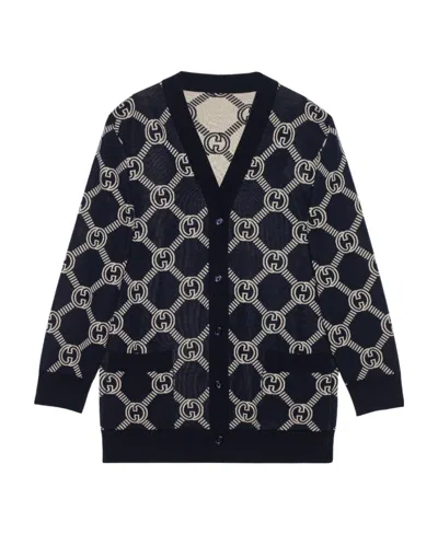 Gucci Gg-jacquard Reversible Cardigan In Black