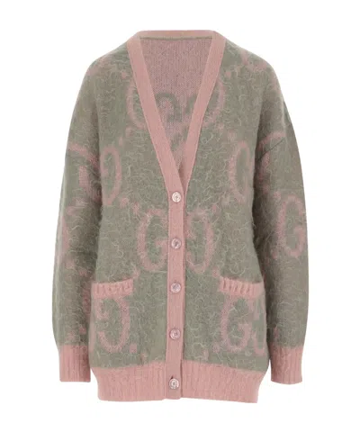 Gucci Gg Jacquard Reversible Cardigan In Gray