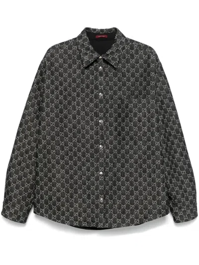 Gucci Gg Jacquard Reversible Shirt In Grey