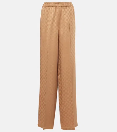 Gucci Gg Jacquard Pants In Brown