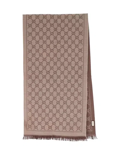 Gucci 'gg' Jacquard Scarf In Brown