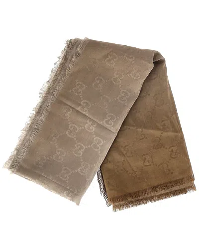 Gucci Gg Jacquard Scarf (authentic Pre-loved) In Brown