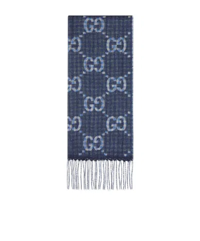 Gucci Gg Jacquard Scarf In Blue