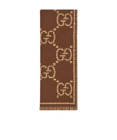 Gucci Gg Jacquard Scarf In Brown