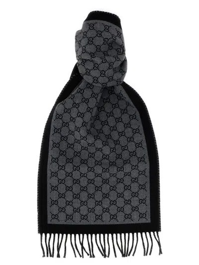 Gucci Gg Jacquard Scarf Scarves And Foulards Gray In Black