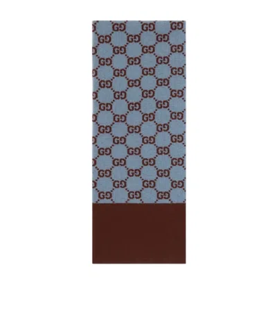 Gucci Gg Jacquard Scarf In Bordeaux Sky Blue