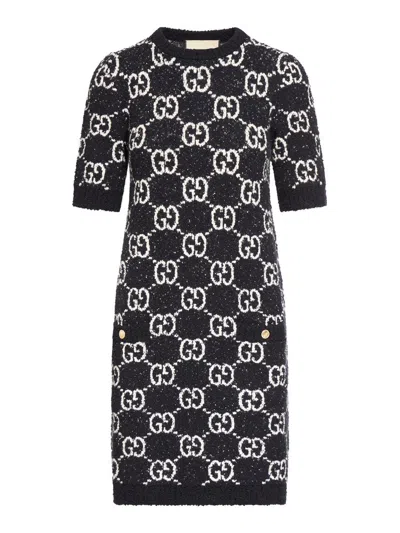 Gucci Gg Jacquard Short Sleeved Dress In Black