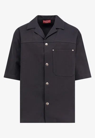 Gucci Classic Short-sleeve Cotton Shirt In Black
