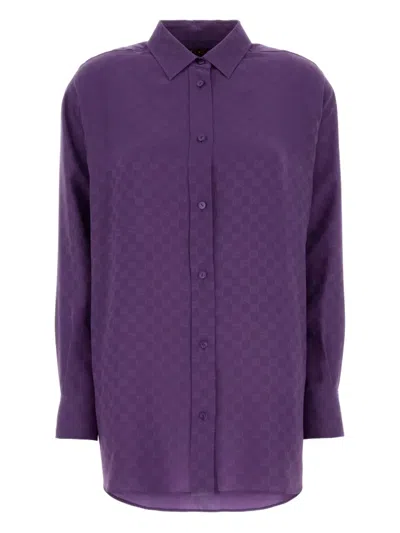 Gucci Silk Oversize Shirt Collared Neck Long Sleeves In Purple