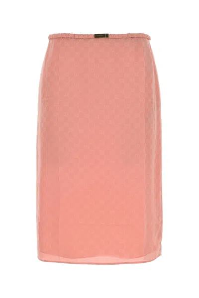 Gucci Pink Logo Jacquard Silk Midi Skirt