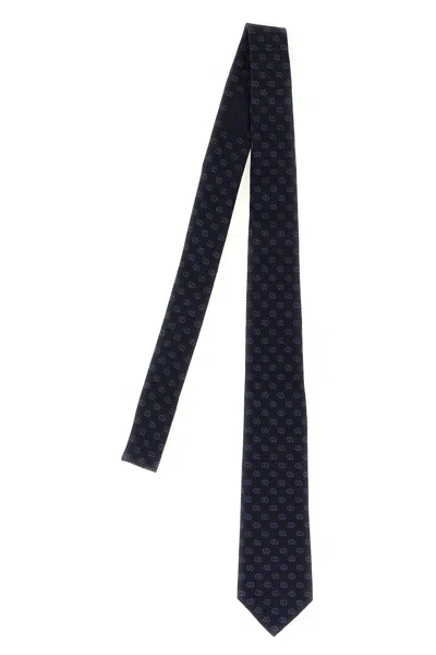Gucci Gg Jacquard Silk Tie In Blue