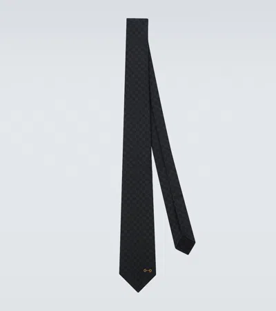 Gucci Gg Jacquard Silk Tie In Blue