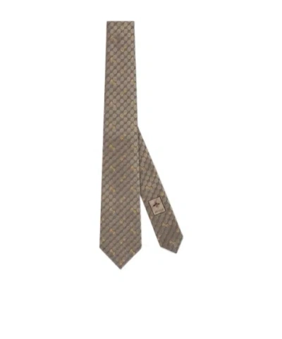 Gucci Gg Silk Jacquard Tie In Brown