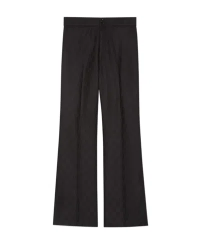 Gucci Gg-jacquard Straight-leg Trousers In Black