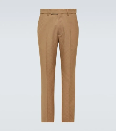 Gucci Gg Jacquard Straight Pants In Beige