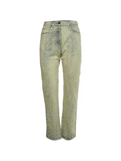 Pre-owned Gucci Gg Jacquard Straight-leg Jeans In Blue