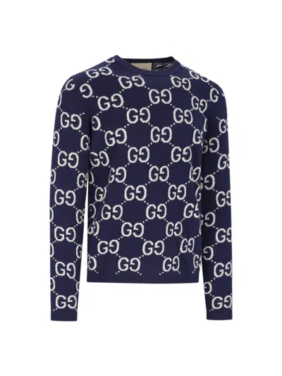 Gucci Gg Jacquard Sweater In Blue