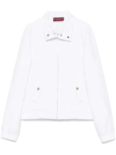 Gucci White Sweatshirt With Stand-up Collar With Automatic Buttons And Dropped Shoulders In Tech Fabric Wo