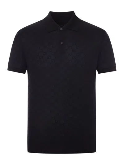 Gucci Viscose Jacquard Polo Shirt With Polo Collar And Button Closure In Black