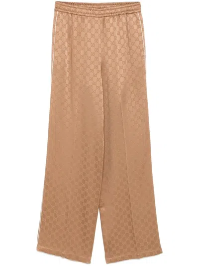 Gucci Gg Jacquard Track Pants In Brown