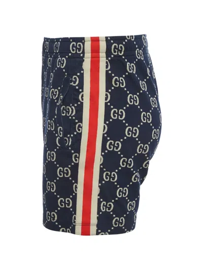 Pre-owned Gucci Gg Jacquard Web-stripe Shorts In Blue