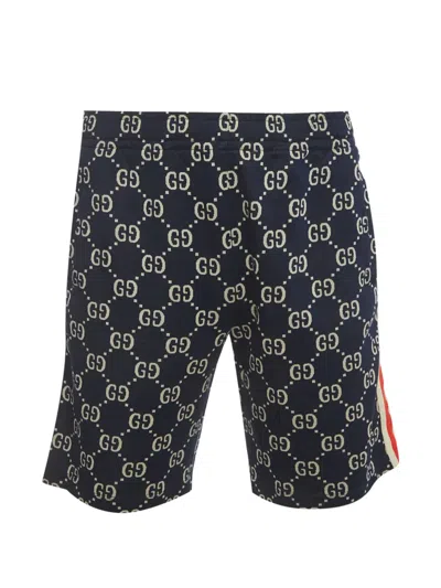 Pre-owned Gucci Gg Jacquard Web-stripe Shorts In Blue
