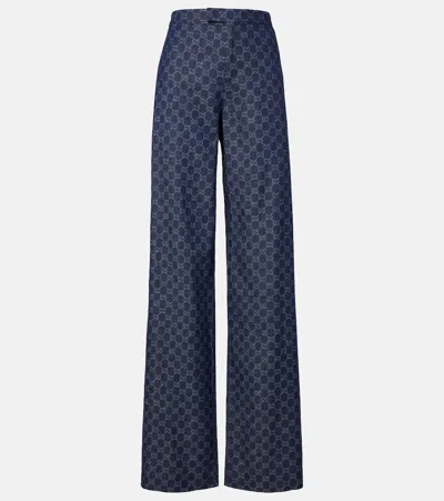 Gucci Gg Jacquard Wide-leg Jeans In Brown