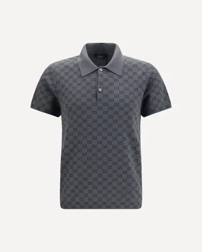 Gucci Gg Jacquard Wool And Silk Polo Shirt In Gray