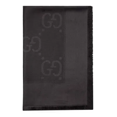 Gucci Gg Jacquard Wool And Silk Scarf In Black