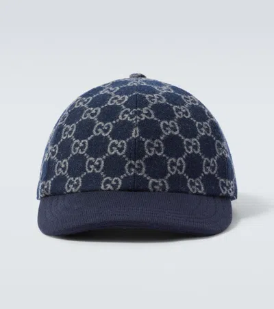 Gucci Gg Jacquard Wool Baseball Cap In Blue