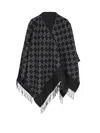 Gucci Black Cape With Fringed Hem In Gg Wool Jacquard Woman In Black