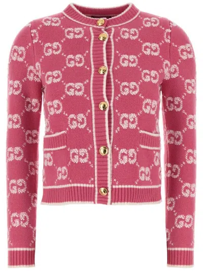 Gucci Gg Wool Bouclé Jacquard Cardigan In Pink