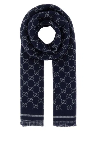 Gucci Gg Jacquard Wool Scarf 180 Cm X 47 Cm In White