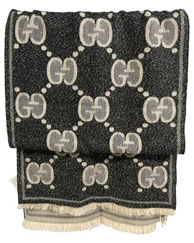 Gucci Gg Jacquard Wool Scarf (authentic Pre-loved) In Black