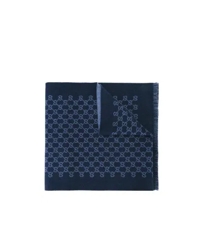 Gucci Gg Jacquard Wool Scarf In Blue