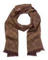 Gucci Gg Jacquard Wool Scarf In Brown