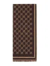 Gucci Patterned Rectangular Wool Scarf In Brown