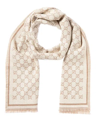 Gucci Gg Jacquard Wool Scarf In Brown