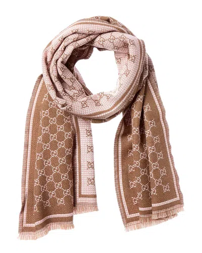 Gucci Gg Jacquard Wool Scarf In Brown