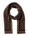 Gucci Patterned Rectangular Wool Scarf In Brown