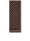 Gucci Patterned Rectangular Wool Scarf In Brown