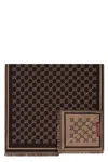 Gucci Patterned Rectangular Wool Scarf In Brown