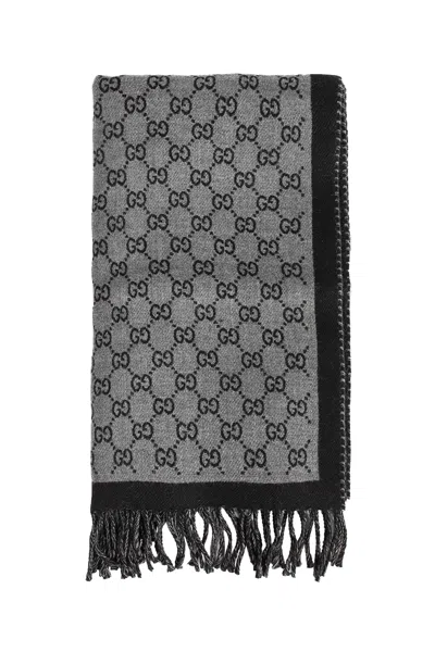 Gucci Gg Jacquard Wool Scarf In Gray